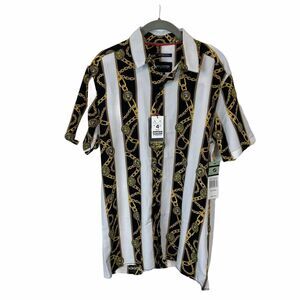 Drill Clothing Chain Print Shirt Mens Size S White Black Yellow Short Sleeve New